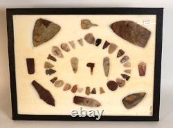 Arrowhead Case Frame of early man stone artifacts Texas with Alibates Flint