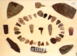 Arrowhead Case Frame of early man stone artifacts Texas with Alibates Flint