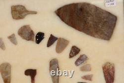 Arrowhead Case Frame of early man stone artifacts Texas with Alibates Flint