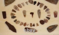 Arrowhead Case Frame of early man stone artifacts Texas with Alibates Flint