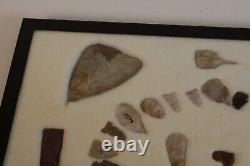 Arrowhead Case Frame of early man stone artifacts Texas with Alibates Flint