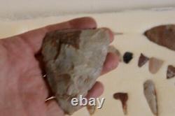 Arrowhead Case Frame of early man stone artifacts Texas with Alibates Flint