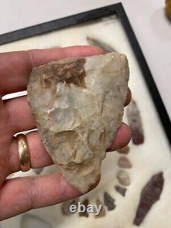 Arrowhead Case Frame of early man stone artifacts Texas with Alibates Flint