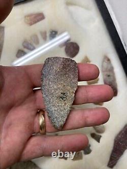 Arrowhead Case Frame of early man stone artifacts Texas with Alibates Flint