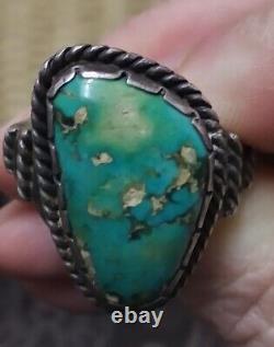 Authentic Early 1900s 1st Phase Navajo Turquoise Ingot Silver Ring Pre Old Pawn