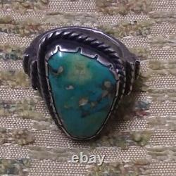 Authentic Early 1900s 1st Phase Navajo Turquoise Ingot Silver Ring Pre Old Pawn