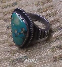 Authentic Early 1900s 1st Phase Navajo Turquoise Ingot Silver Ring Pre Old Pawn