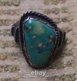 Authentic Early 1900s 1st Phase Navajo Turquoise Ingot Silver Ring Pre Old Pawn