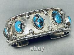 Authentic Early Deposit Bisbee Turquoise Vintage Navajo Sterling Silver Bracelet