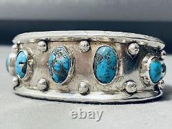 Authentic Early Deposit Bisbee Turquoise Vintage Navajo Sterling Silver Bracelet