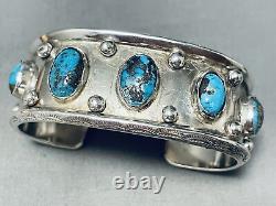 Authentic Early Deposit Bisbee Turquoise Vintage Navajo Sterling Silver Bracelet