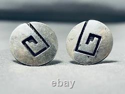 Authentic Early Vintage Hopi Victor Coochwytewa Sterling Silver Earrings