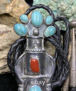 BIG, Early Johnny Bluejay Sterling Silver & Turquoise 4 Inch Kachina Bolo
