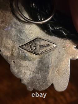 BIG Early Sterling Silver Turquoise Carved Indian Chief Bolo Tie Francisco Gomez