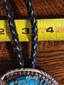 BIG Early Sterling Silver Turquoise Carved Indian Chief Bolo Tie Francisco Gomez