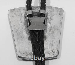 BIG OLD 70s Signed Navajo 925 Silver Kingman Turquoise Coral Lg Feather Bolo Tie