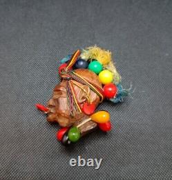 Bakelite Wooden Vintage Native American Tribal Motif Brooch Pin Early Plastic