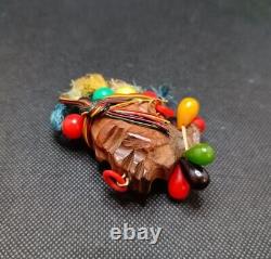 Bakelite Wooden Vintage Native American Tribal Motif Brooch Pin Early Plastic