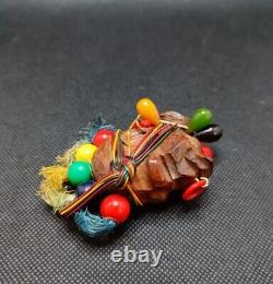 Bakelite Wooden Vintage Native American Tribal Motif Brooch Pin Early Plastic