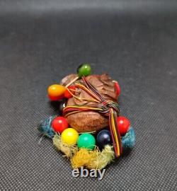 Bakelite Wooden Vintage Native American Tribal Motif Brooch Pin Early Plastic