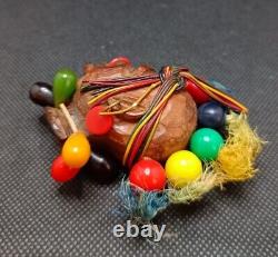 Bakelite Wooden Vintage Native American Tribal Motif Brooch Pin Early Plastic
