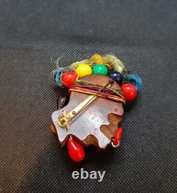 Bakelite Wooden Vintage Native American Tribal Motif Brooch Pin Early Plastic
