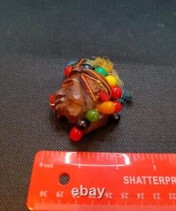 Bakelite Wooden Vintage Native American Tribal Motif Brooch Pin Early Plastic