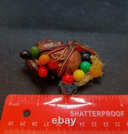 Bakelite Wooden Vintage Native American Tribal Motif Brooch Pin Early Plastic