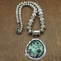 Beautiful Bold Sterling Silver and Variscite Necklace by Orville Tsinnie +