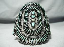 Best Early Vintage Zuni Cerrillos Turquoise Sterling Silver Cluster Bracelet