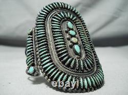 Best Early Vintage Zuni Cerrillos Turquoise Sterling Silver Cluster Bracelet