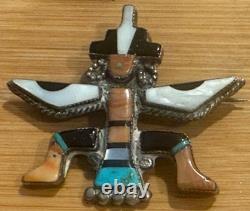 Best Zuni Early Knifewing Pin Mosaic Inlay Natural Turquoise & Shells Mid-Cent Y
