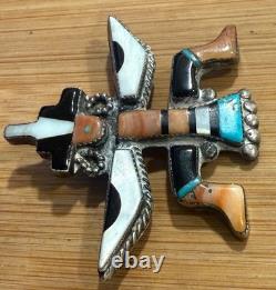Best Zuni Early Knifewing Pin Mosaic Inlay Natural Turquoise & Shells Mid-Cent Y