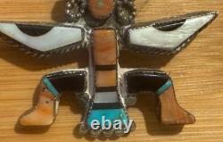 Best Zuni Early Knifewing Pin Mosaic Inlay Natural Turquoise & Shells Mid-Cent Y