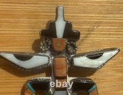 Best Zuni Early Knifewing Pin Mosaic Inlay Natural Turquoise & Shells Mid-Cent Y