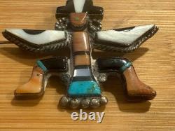 Best Zuni Early Knifewing Pin Mosaic Inlay Natural Turquoise & Shells Mid-Cent Y