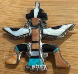 Best Zuni Early Knifewing Pin Mosaic Inlay Natural Turquoise & Shells Mid-Cent Y