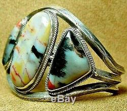 Big Early Old Pawn Navajo Sterling Silver Dramatic Petrified Wood Cuff Bracelet