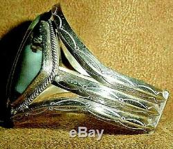 Big Early Old Pawn Navajo Sterling Silver Dramatic Petrified Wood Cuff Bracelet
