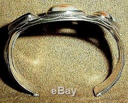 Big Early Old Pawn Navajo Sterling Silver Dramatic Petrified Wood Cuff Bracelet