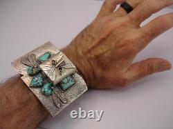 Buddy Lee Mossman Sterling Silver Cuff Bracelet Turquoise Kachina Head EARLY OLD