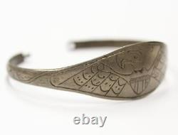 Carved silver bracelet clasped early 1800s coin silver Phoenix Shield 7.25 inch