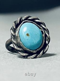 Cute Early Vintage Navajo Turquoise Sterling Silver Coil Ring Old