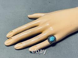 Cute Early Vintage Navajo Turquoise Sterling Silver Coil Ring Old