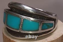 Deep Vintage 50's To Early 70's Horizontal Shadow Box Navajo Turquoise Ring 10.5