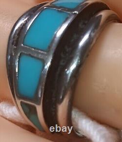 Deep Vintage 50's To Early 70's Horizontal Shadow Box Navajo Turquoise Ring 10.5