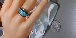 Deep Vintage 50's To Early 70's Horizontal Shadow Box Navajo Turquoise Ring 10.5