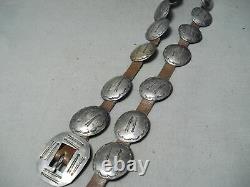 Detailed Early Vintage Navajo Sterling Silver Arrow Concho Belt Old