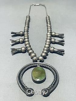 Dropdead Fab Early 1900's Vintage Navajo Sterling Silver Squash Blossom Necklace