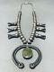 Dropdead Fab Early 1900's Vintage Navajo Sterling Silver Squash Blossom Necklace